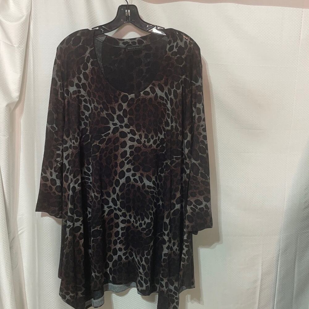 Nally & millie 2x hi low hemline animal print brown black grey nwot